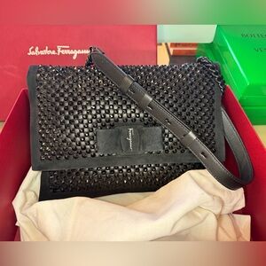 Salvatore Ferragamo Black Studded Shoulder Bag